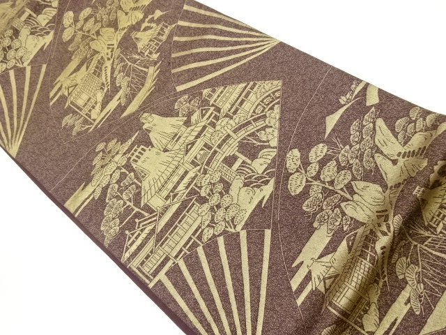 扇に民家模様織出し袋帯